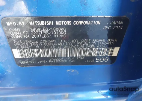 2015 Mitsubishi Lancer Es из США, поврежденный, VIN JA32U2FU4FU013790